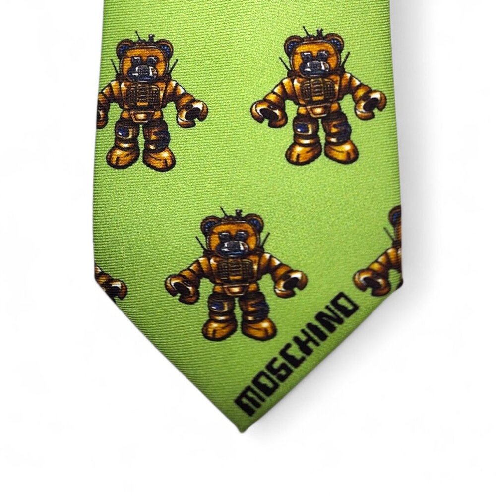 Moschino Green Robot Teddy Silk Tie - Picture 2 of 4